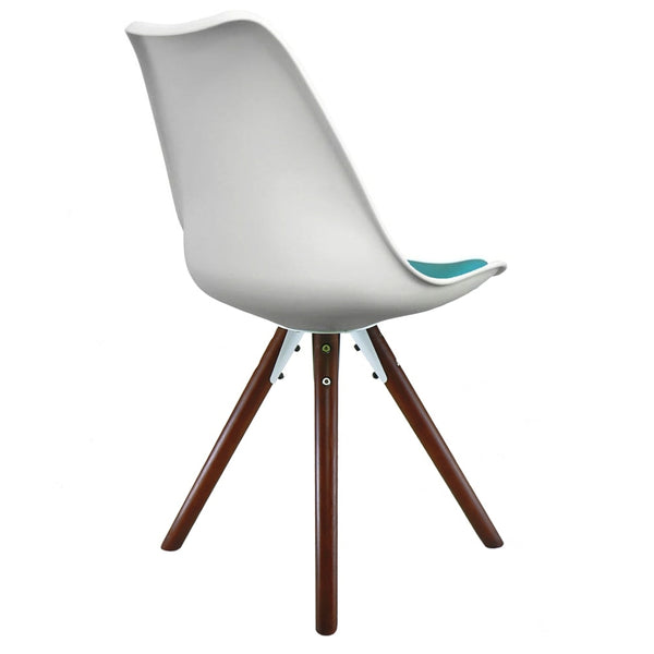 Soho White and Teal Dining Chair with Pyramid Dark Wood Legs
