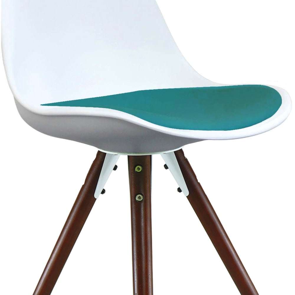Soho White and Teal Dining Chair with Pyramid Dark Wood Legs