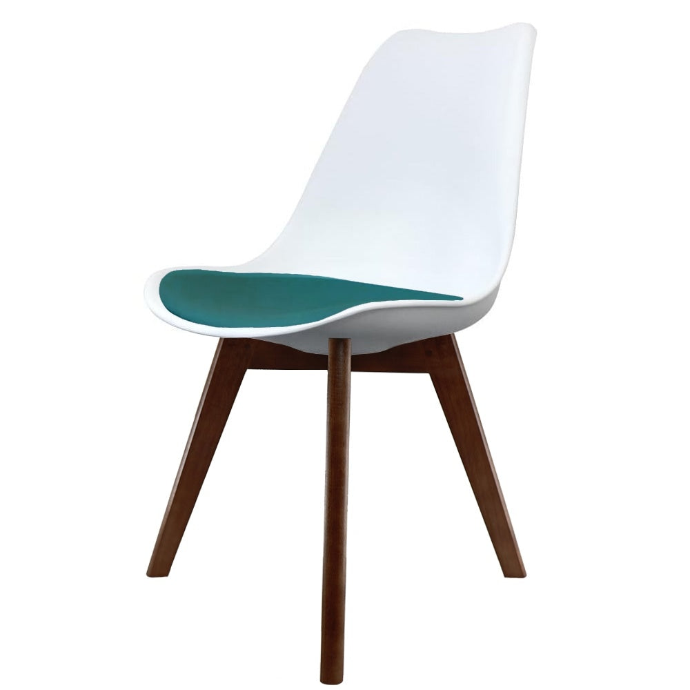 Soho White and Teal Dining Chair with Squared Dark Wood Legs