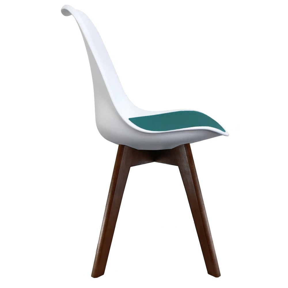 Soho White and Teal Dining Chair with Squared Dark Wood Legs