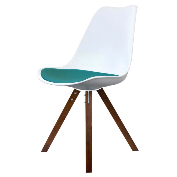 Soho White and Teal Dining Chair with Square Pyramid Dark Wood Legs
