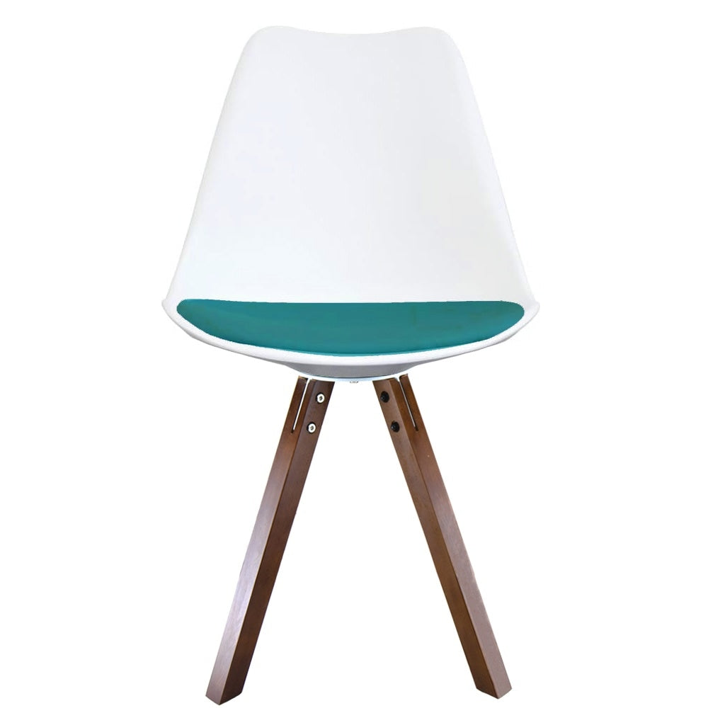 Soho White and Teal Dining Chair with Square Pyramid Dark Wood Legs