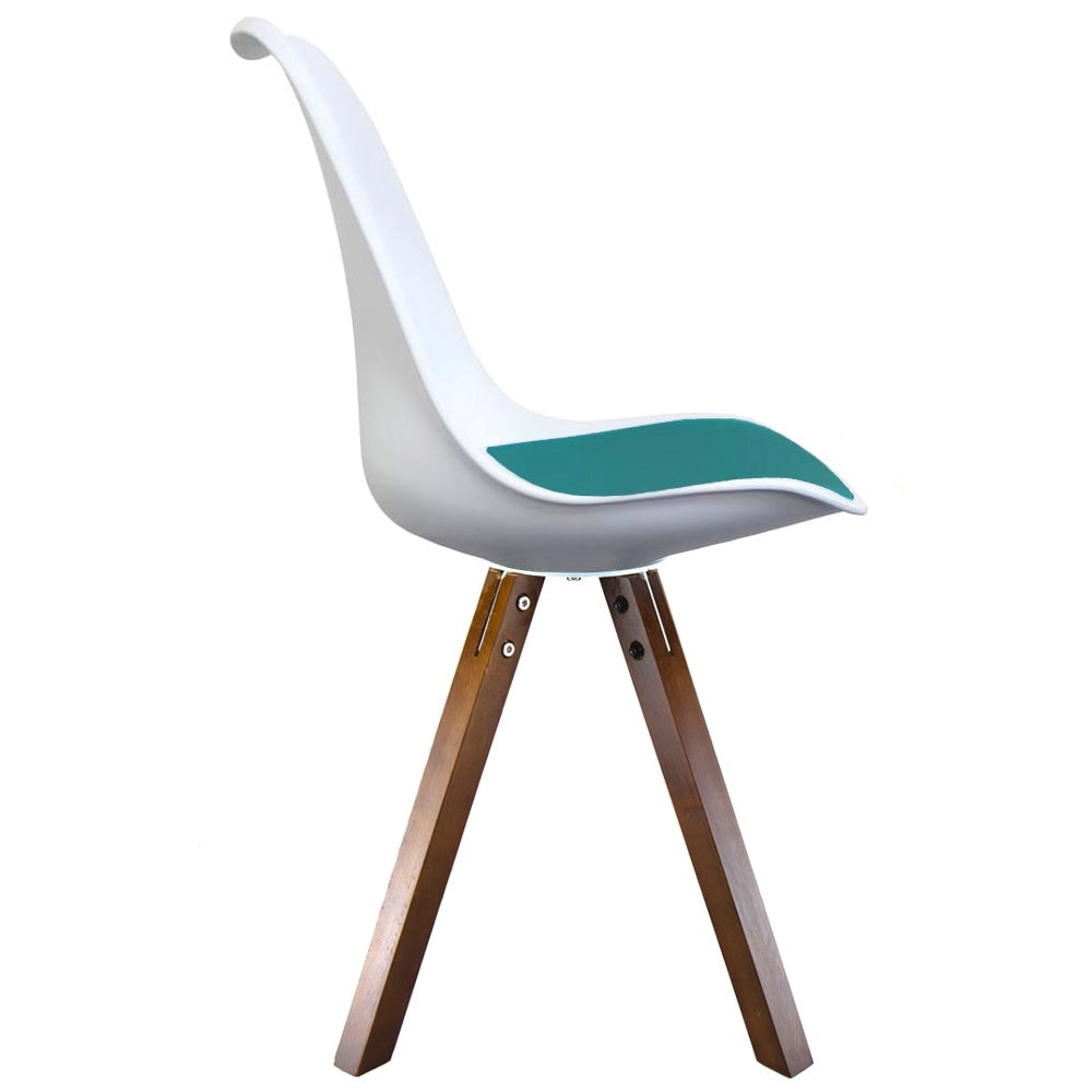 Soho White and Teal Dining Chair with Square Pyramid Dark Wood Legs