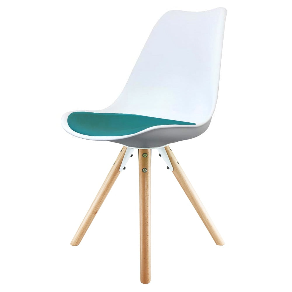 Soho White and Teal Dining Chair with Pyramid Light Wood Legs