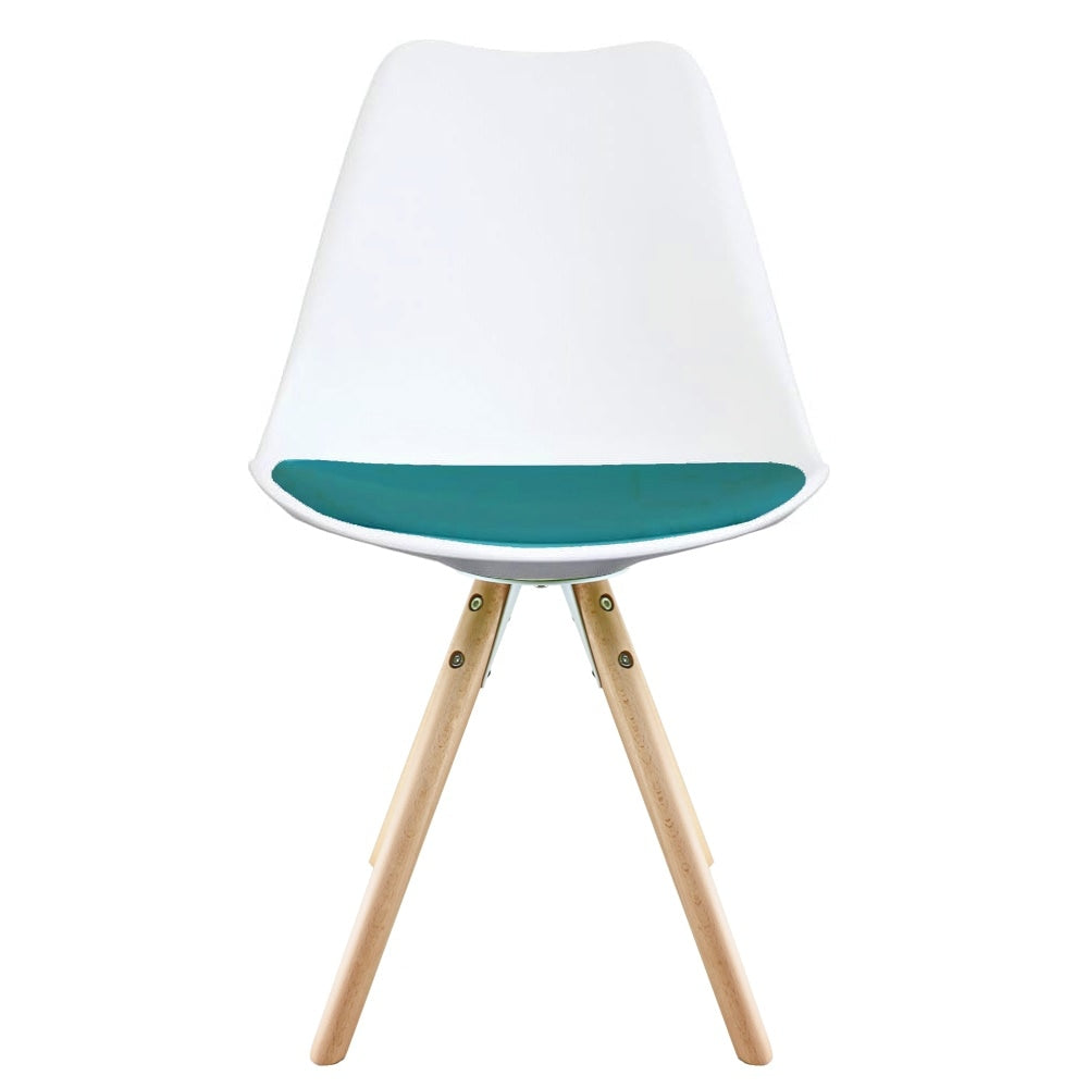 Soho White and Teal Dining Chair with Pyramid Light Wood Legs