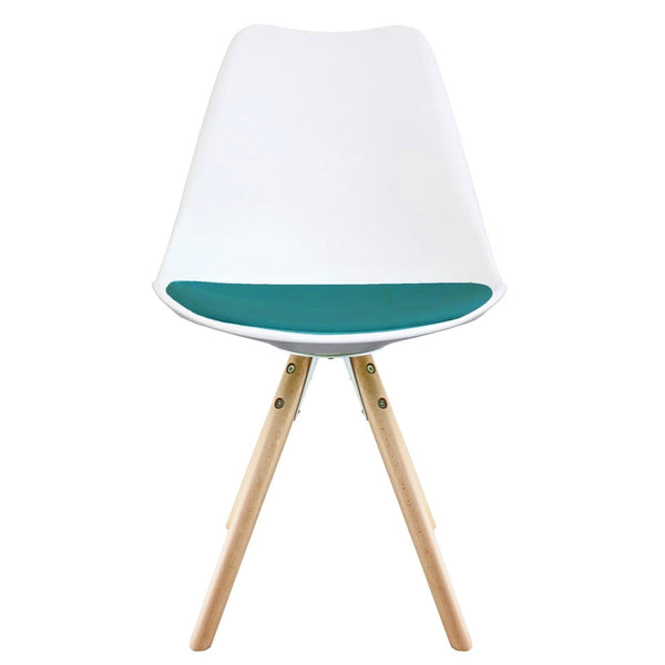 Soho White and Teal Dining Chair with Pyramid Light Wood Legs