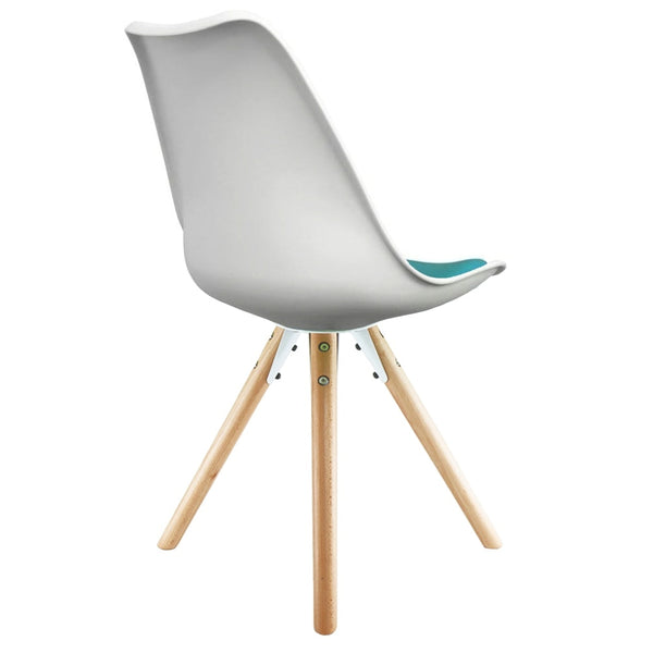 Soho White and Teal Dining Chair with Pyramid Light Wood Legs