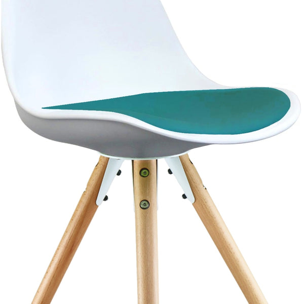 Soho White and Teal Dining Chair with Pyramid Light Wood Legs