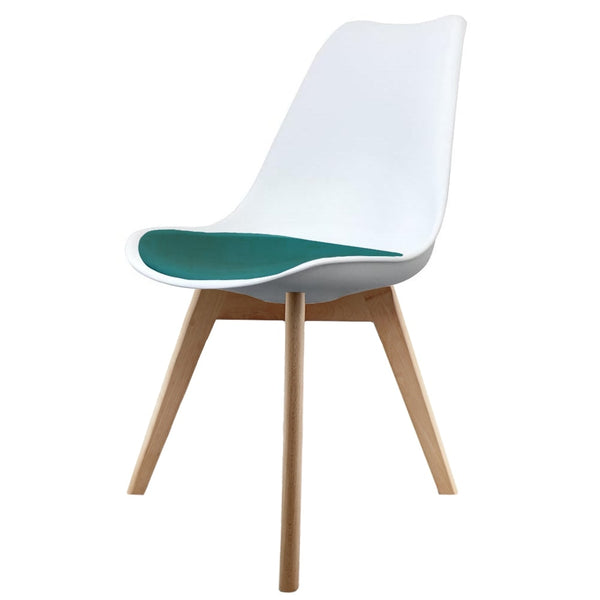 Soho White and Teal Dining Chair with Squared Light Wood Legs
