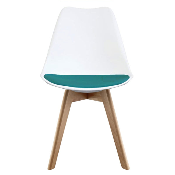 Soho White and Teal Dining Chair with Squared Light Wood Legs