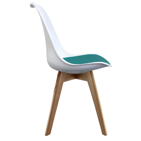 Soho White and Teal Dining Chair with Squared Light Wood Legs