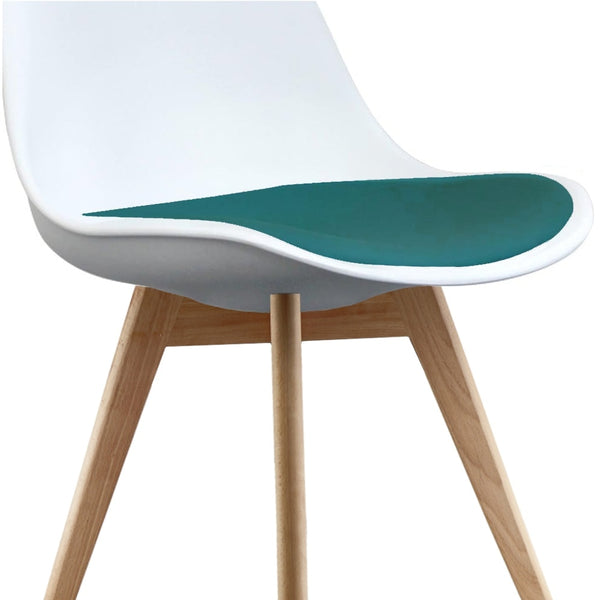 Soho White and Teal Dining Chair with Squared Light Wood Legs