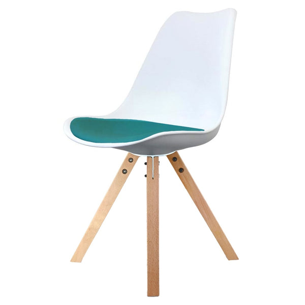 Soho White and Teal Dining Chair with Square Pyramid Light Wood Legs