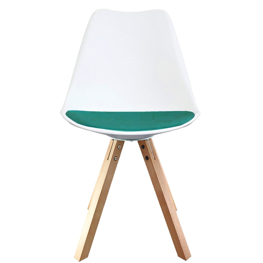 Soho White and Teal Dining Chair with Square Pyramid Light Wood Legs