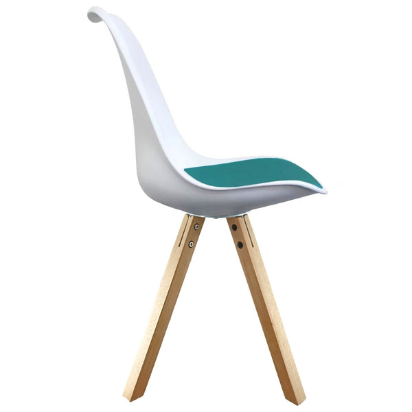 Soho White and Teal Dining Chair with Square Pyramid Light Wood Legs
