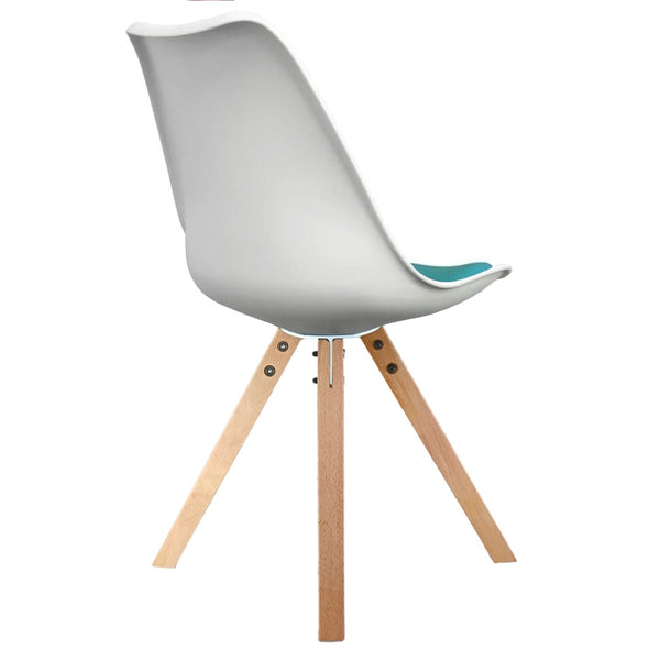 Soho White and Teal Dining Chair with Square Pyramid Light Wood Legs