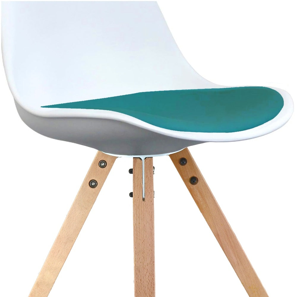 Soho White and Teal Dining Chair with Square Pyramid Light Wood Legs