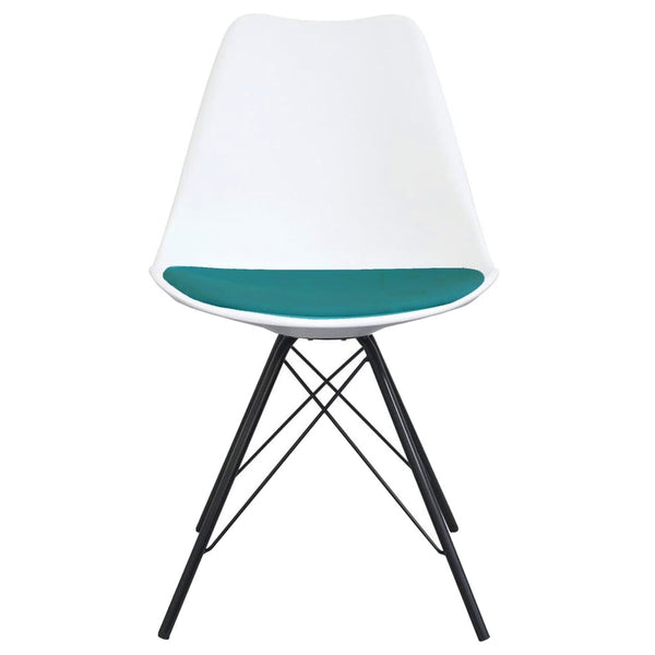 Soho White and Teal Dining Chair with Black Metal Legs