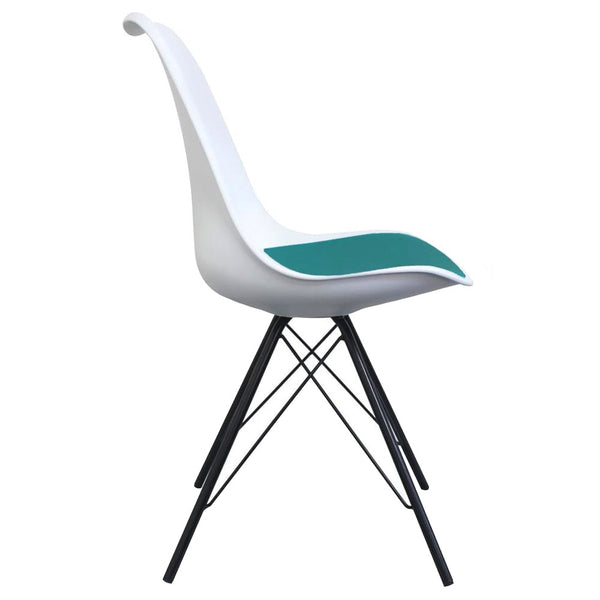 Soho White and Teal Dining Chair with Black Metal Legs