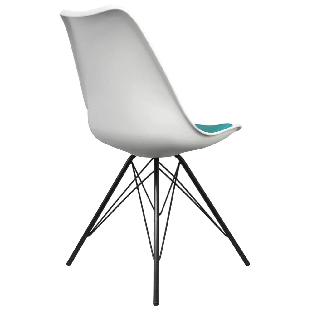 Soho White and Teal Dining Chair with Black Metal Legs