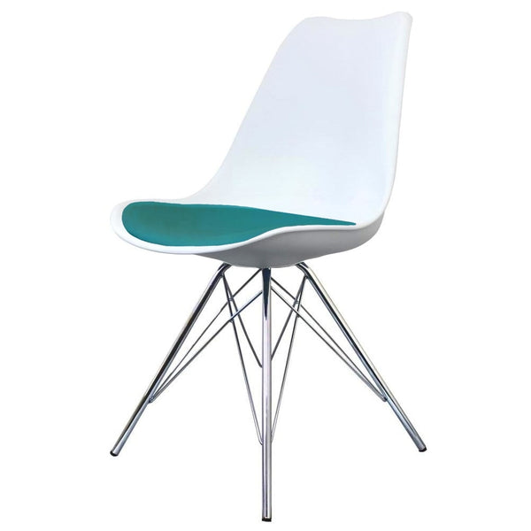 Soho White and Teal Dining Chair with Chrome Metal Legs