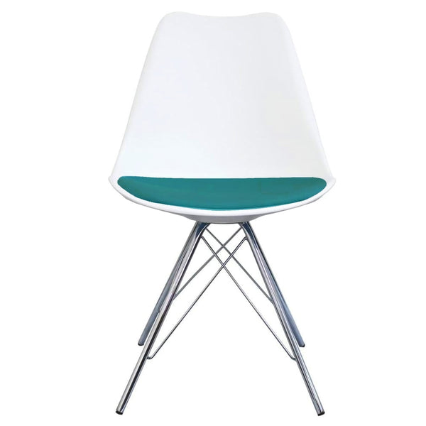 Soho White and Teal Dining Chair with Chrome Metal Legs
