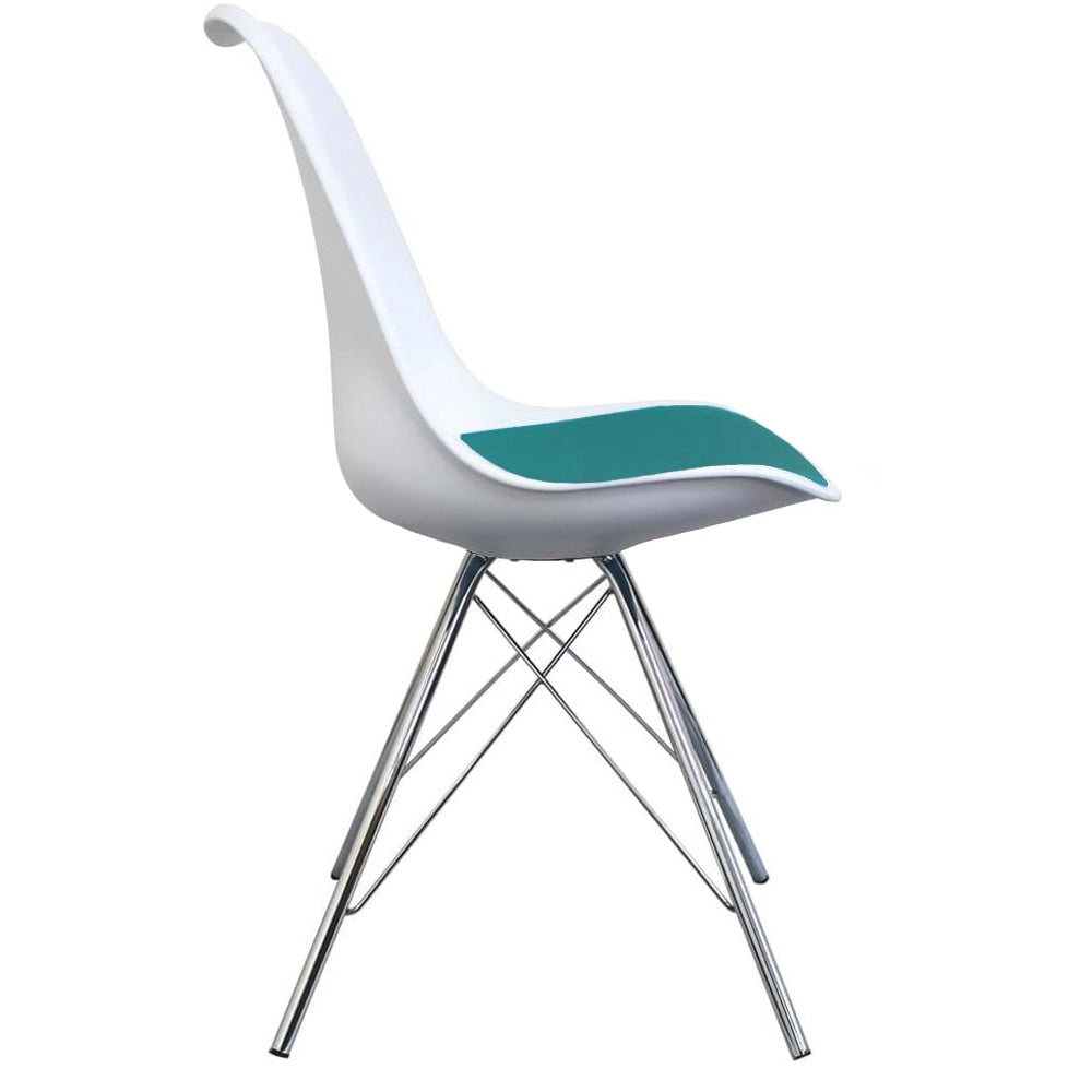 Soho White and Teal Dining Chair with Chrome Metal Legs