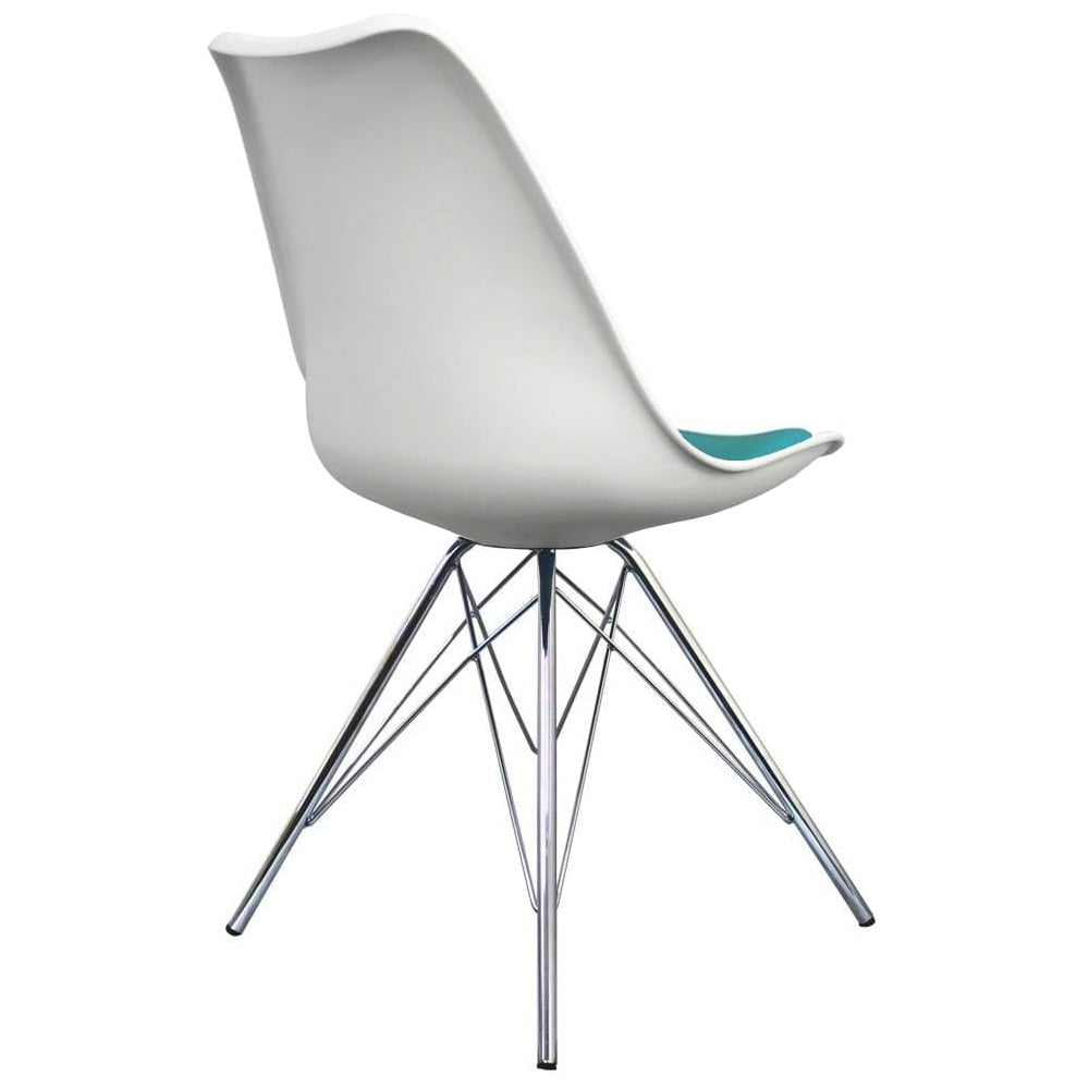 Soho White and Teal Dining Chair with Chrome Metal Legs