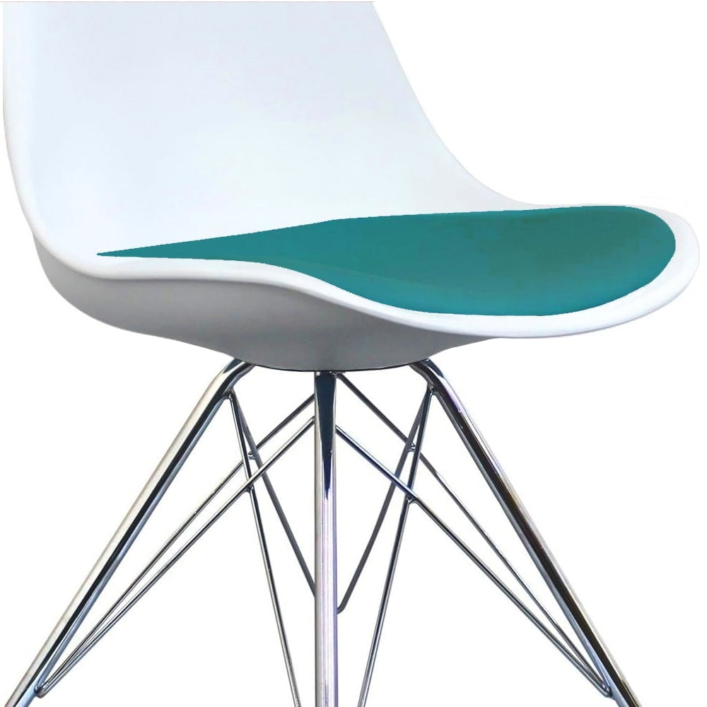 Soho White and Teal Dining Chair with Chrome Metal Legs