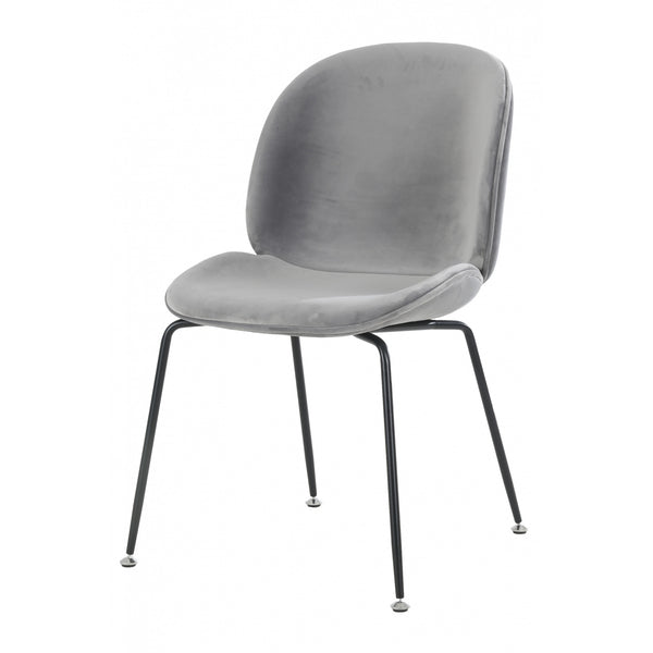 OUTLET Luxurious Grey Velvet Dining Chair with Black Metal Legs