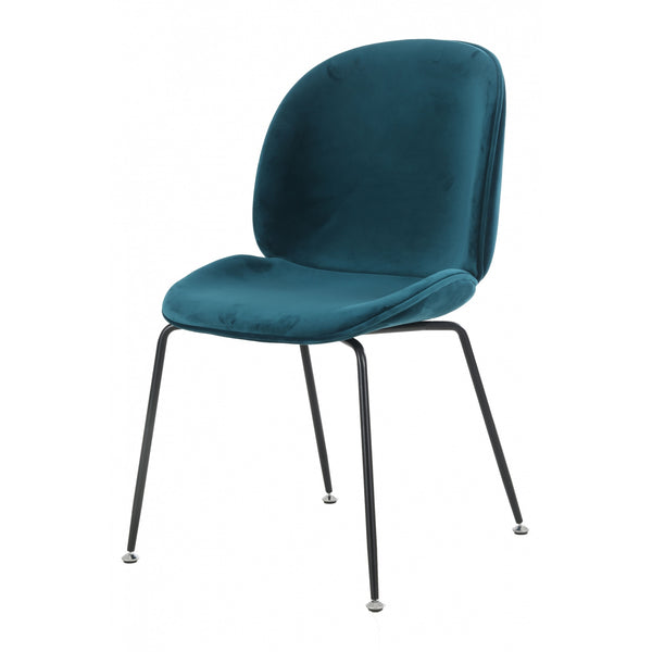 Luxurious Teal Velvet Dining Chair with Black Metal Legs
