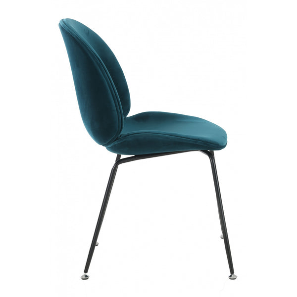 Luxurious Teal Velvet Dining Chair with Black Metal Legs