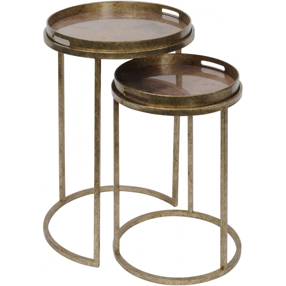 Antique Gold Atlas Print Nest of Side Tables
