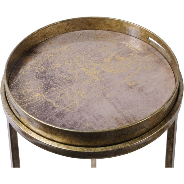 Antique Gold Atlas Print Nest of Side Tables