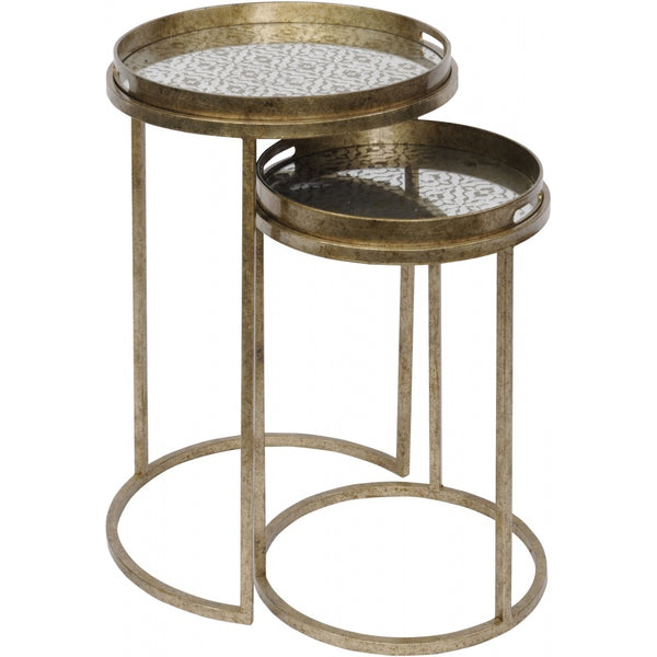 Antique Gold Diamond Print Nest of Side Tables