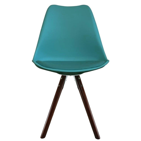 Soho Teal Plastic Dining Chair with Pyramid Dark Wood Legs