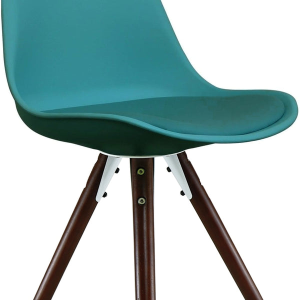 Soho Teal Plastic Dining Chair with Pyramid Dark Wood Legs