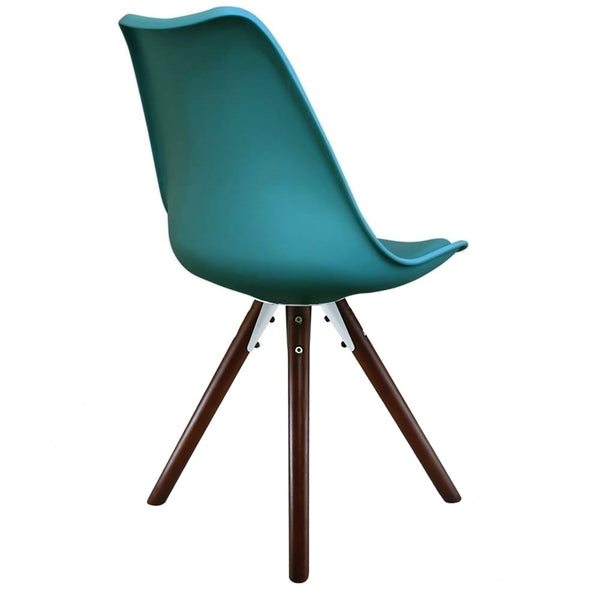 Soho Teal Plastic Dining Chair with Pyramid Dark Wood Legs