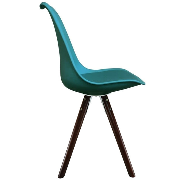 Soho Teal Plastic Dining Chair with Pyramid Dark Wood Legs
