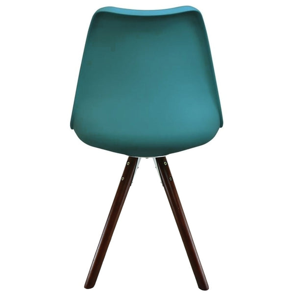Soho Teal Plastic Dining Chair with Pyramid Dark Wood Legs