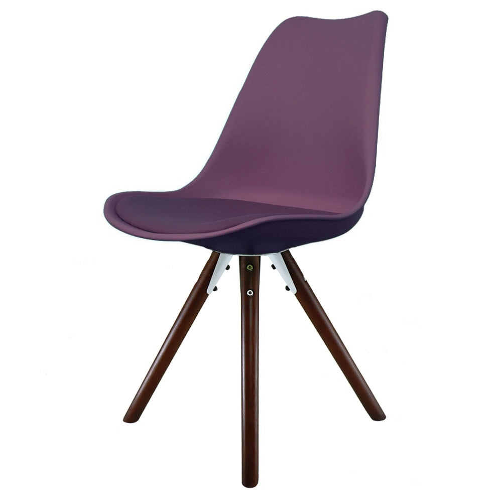 Soho Aubergine Purple Plastic Dining Chair with Pyramid Dark Wood Legs