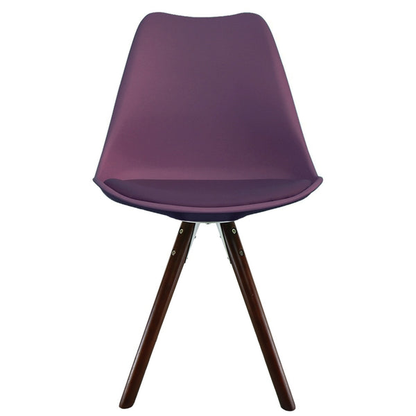 Soho Aubergine Purple Plastic Dining Chair with Pyramid Dark Wood Legs