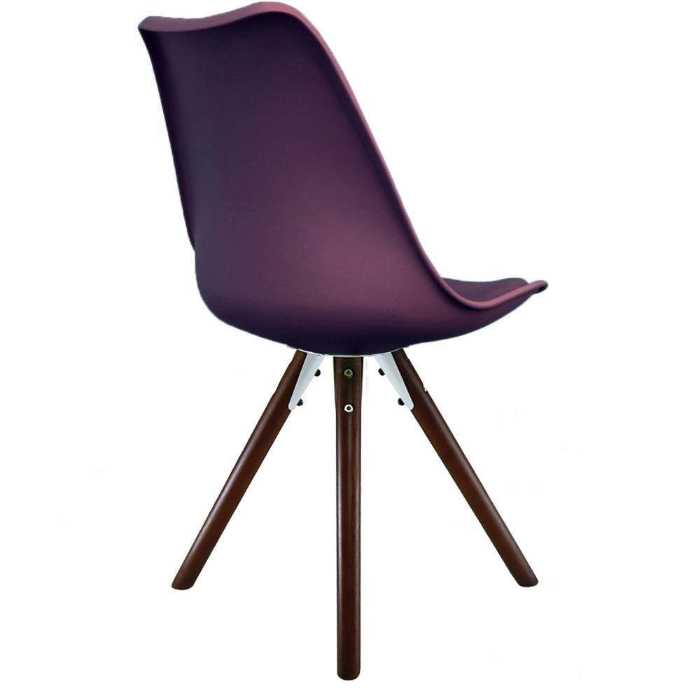 Soho Aubergine Purple Plastic Dining Chair with Pyramid Dark Wood Legs