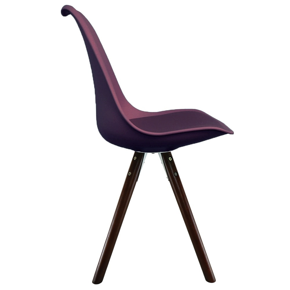 Soho Aubergine Purple Plastic Dining Chair with Pyramid Dark Wood Legs