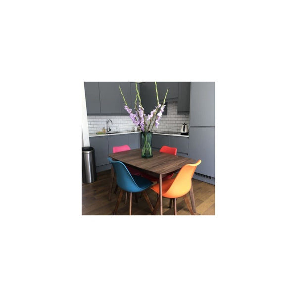 Soho White and Orange Dining Chair with Squared Dark Wood Legs