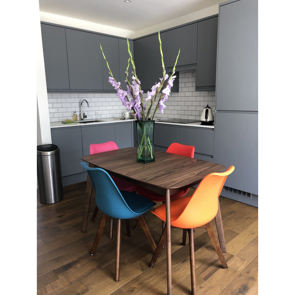 Soho White and Blush Pink Dining Chair with Squared Dark Wood Legs