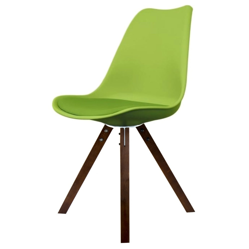 Soho Green Plastic Dining Chair with Square Pyramid Dark Wood Legs