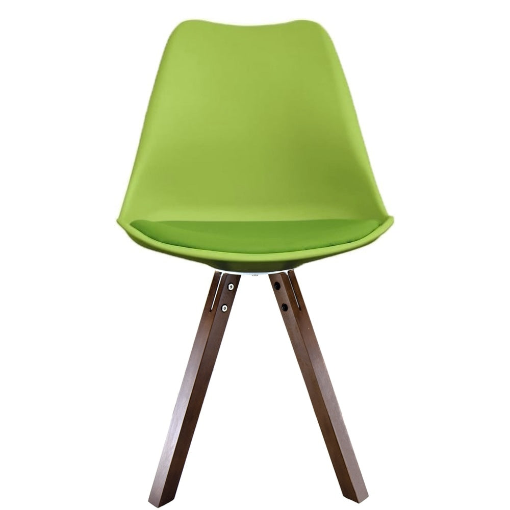 Soho Green Plastic Dining Chair with Square Pyramid Dark Wood Legs