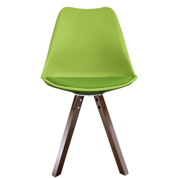 Soho Green Plastic Dining Chair with Square Pyramid Dark Wood Legs
