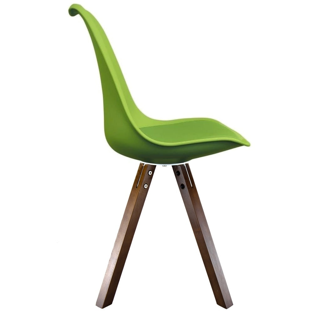 Soho Green Plastic Dining Chair with Square Pyramid Dark Wood Legs